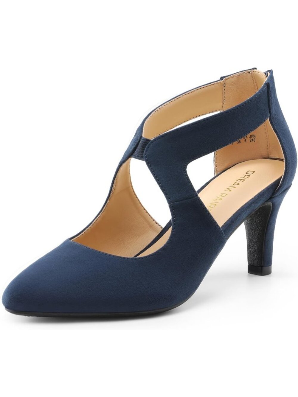 Women's Navy Faux Suede Stylish Pumps Closed Pointed Toe Back Zip Kitten Heels